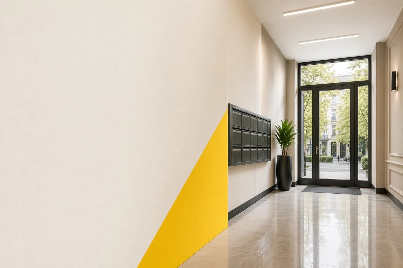 Entrée d'immeuble professionnellement entretenue